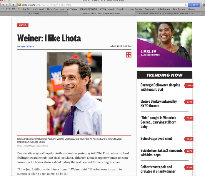 NY Post
Anthony Weiner Mayoral Campaign